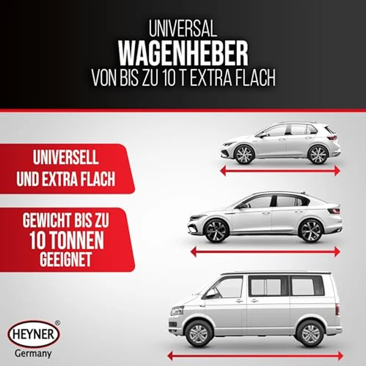 HEYNER® DoubleLift 10t Extra Low PRO, hydraulischer Wagenheber mit alca® Gummiauflage, hubhöhenverstellbar 125–225 mm, schwarz – Bild 2