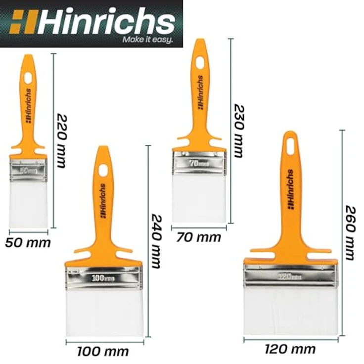 Hinrichs Lasurpinsel Set – 4X Malerpinsel Set Profi in den Breiten 50mm, 70mm, 100mm & 120mm –Lackierpinsel für Lack, Öl und Farbe - Pinsel für Holzlasur - Pinsel Set Paint Brush - Fensterpinsel – Bild 2