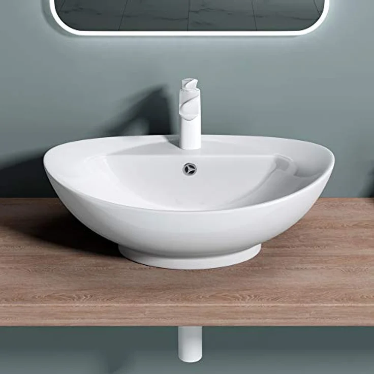 doporro Waschbecken Aufsatzwaschbecken Keramik Brüssel302, Design Keramikwaschbecken, hochreine Sanitärkeramik, Wasser sparend, weiß – Bild 4