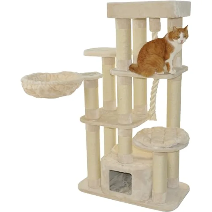 nanook Kratzbaum Memphis XXL - hochwertiger Plüsch - große Liegefläche - für große Katzen - beige
