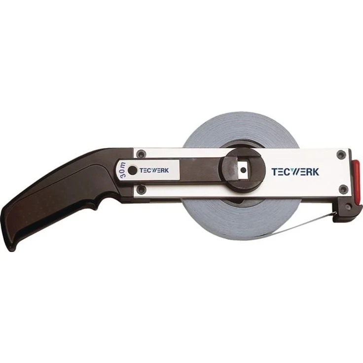 NORDWEST TECWERK Rahmenbandmaß L.50m, Bandbreite 13mm, aus eloxiertem weißen Aluminium, präziser Kurbelmechanismus, EG-Genauigkeitsklasse II