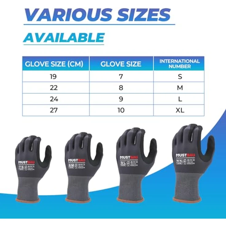 Mustbau Arbeitshandschuhe 12/6/3 Pack, rutschfeste Touchscreen Garten- und Montagehandschuhe, EN388 zertifiziert, wasserdicht, ölbeständig – Bild 6