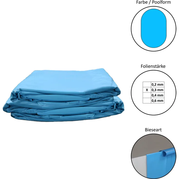 Waterman Poolfolie Ersatzfolie Ovalformbecken 610x360x132cm - Dicke 0,3mm - overlap - blau