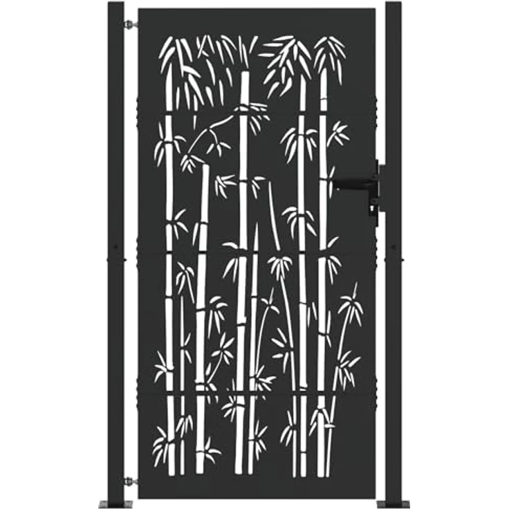 vidaXL Gartentor Schwarz, 105 x 175 cm, pulverbeschichteter Stahl mit stabilem Riegelverschluss und modernem Laserschneider-Design – Bild 1