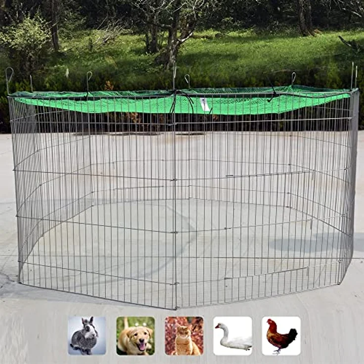 Melko Freigehege aus 8 Gittern mit Netz und Tür Tiergehege Ø 204 cm Freigehege Kaninchen – Bild 2