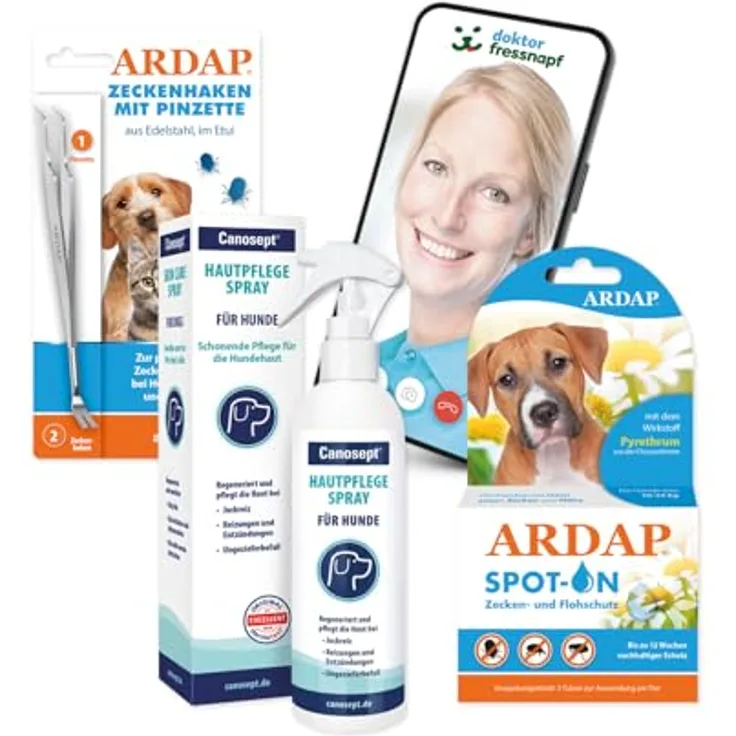 Canosept ARDAP Dr. Fressnapf Floh- und Zeckenschutz-Paket für Hunde M, inkl. Spot-On, Zeckenhaken, Hautpflegespray und Online-Beratung