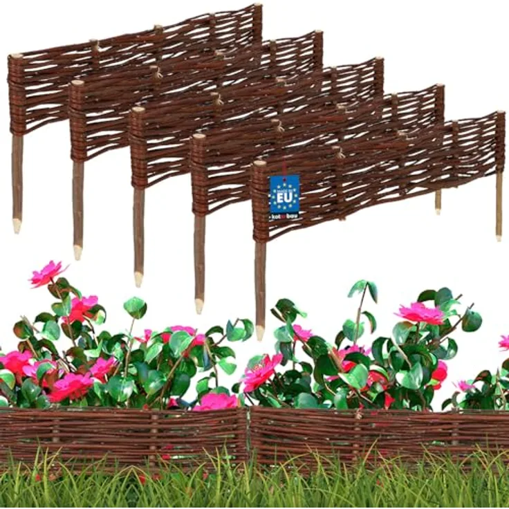 KOTARBAU® Weidenzaun Beetbegrenzung 5er Set, 60 x 10 cm, Braun, flexible Beeteinfassung aus wetterbeständiger Weide