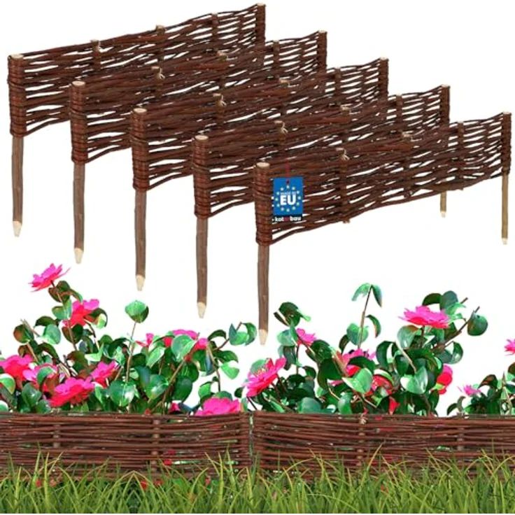 KOTARBAU® Weidenzaun Beetbegrenzung 5er Set, 60 x 10 cm, Braun, flexible Beeteinfassung aus wetterbeständiger Weide – Bild 1