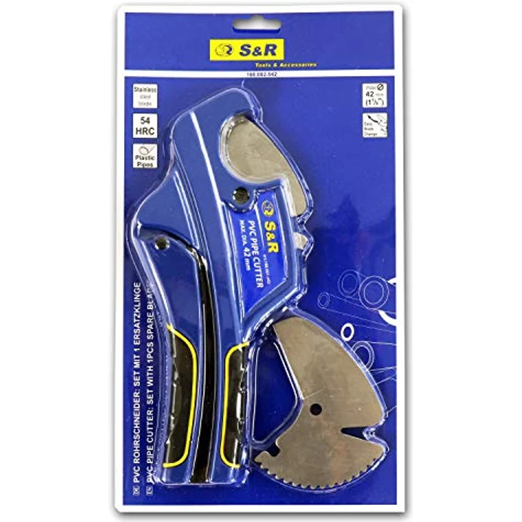 S&R Rohrschneider 188001042, präzises Schneidwerkzeug für Rohre bis 42 mm, Edelstahl, blau, inkl. Ersatzklinge – Bild 7