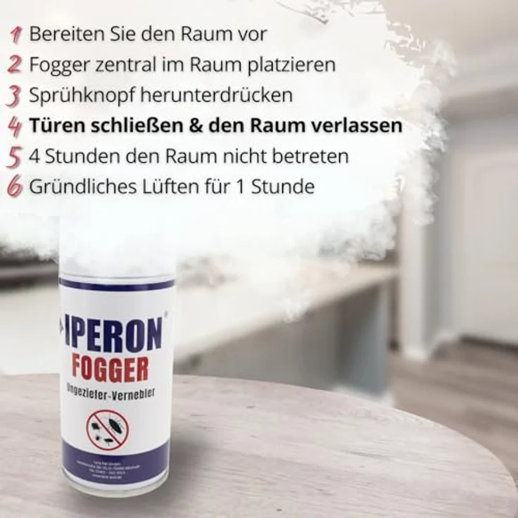 IPERON® 6 x 150 ml Fogger Ungeziefer-Vernebler mit natürlichen Wirkstoffen, effektiver Schädlingsabwehr für bis zu 58 m³ – Bild 4