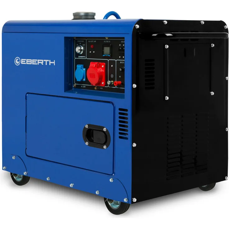 EBERTH GG1-ERD5000SE-3, 5000 Watt Diesel Notstromaggregat mit 10 PS 4-Takt Dieselmotor, E-Start, 3-Phasen, 400V/230V/12V, AVR, mobil mit Rollen