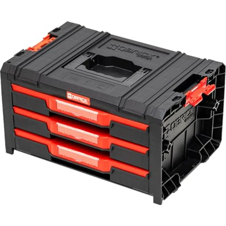 Qbrick PRO Drawer 3 Toolbox 2.0 Expert, stapelbarer Werkzeugkoffer mit 3 Schubläden, 13,5 l Kapazität, IP54, modular mit verstellbaren Trennwänden