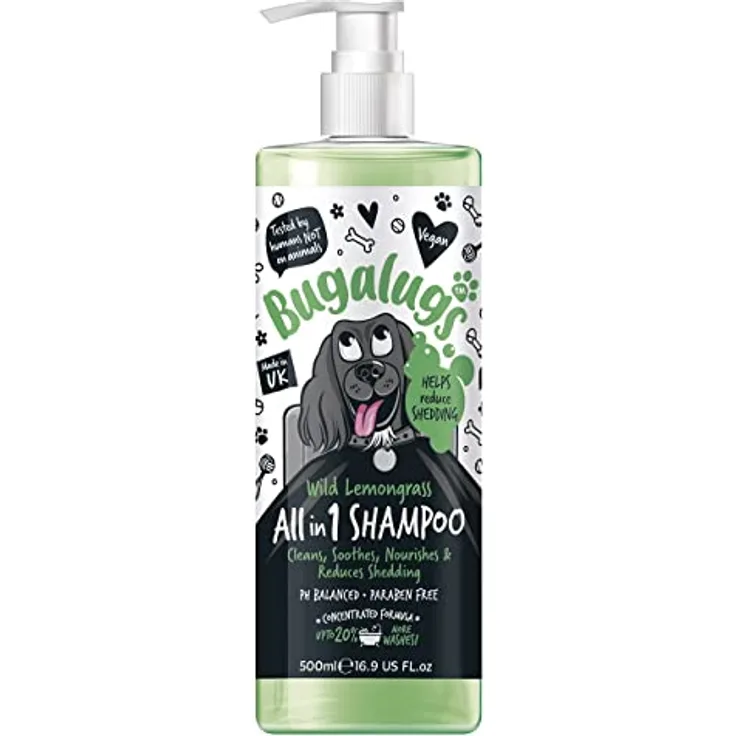 Bugalugs Hundeshampoo Wild Lemongrass, 500 ml, pH-neutral, veganes Tiershampoo mit Aloe Vera und Weizenproteinen