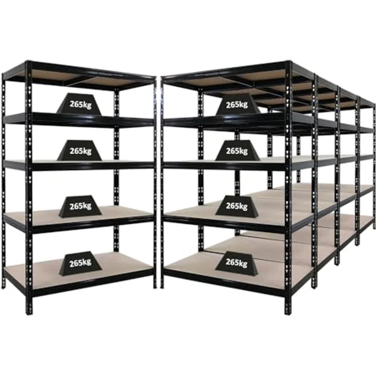 Proregal Schwerlastregal Mega Deal Tiger, H 180 cm, B 120 cm, T 60 cm, 5 Böden, Traglast 265 kg, Schwarz – Bild 1