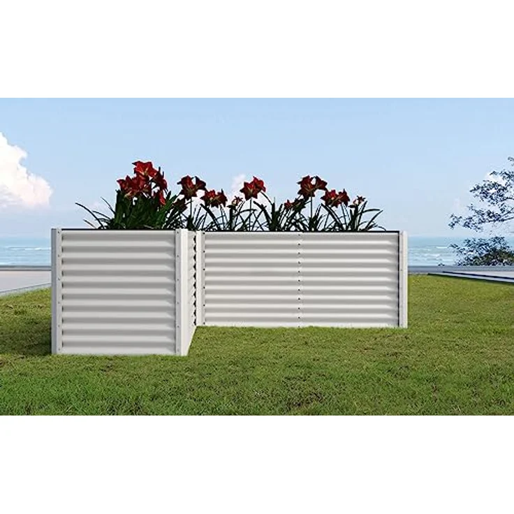 OUTFLEXX Eck-Hochbeet in Silber, Stahl mit Zincalume Beschichtung, 270x270x90x84cm, Gemüsebeet Blumenbeet aus Metall für Garten & Balkon – Bild 3