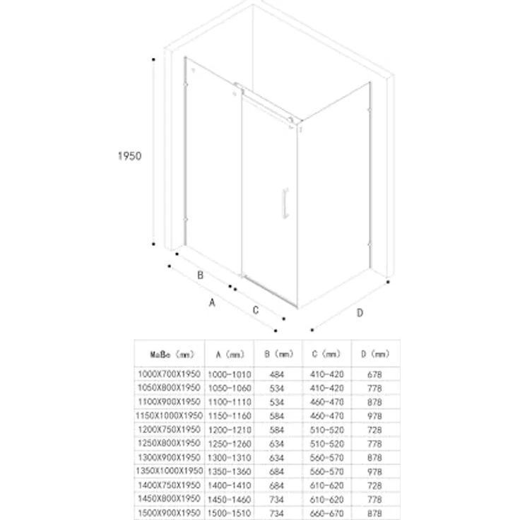 doporro Duschkabine Schiebetür Dusche Eckdusche 90x120x195cm ESG-Sicherheitsglas Klarglas 4-Punktbefestigung inkl. Nano-Beschichtung Ravenna17-2 – Bild 7