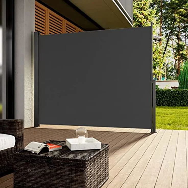 Casaria Seitenmarkise 160-180 x 300 cm Ausziehbar Blickdicht Wasserabweisend Sonnenschutz Markise Balkon Garten Seitenrollo Anthrazit Creme – Bild 8