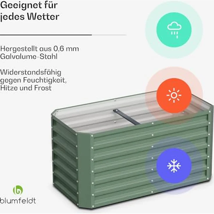 blumfeldt Hochbeet High Grow Straight Hochbeet Metall 120x60x60cm, Pflanzkübel Outdoor Balkon außen groß Metall Garten, rost- und frostsicher, Volumen 575 Liter – Bild 2
