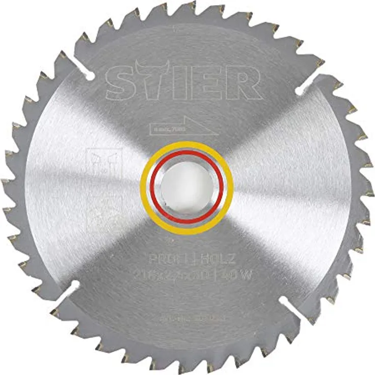 STIER Kreissägeblatt Profi Holz, 216 x 2,4 x 30mm, -5° neg. Spanwinkel, 40 gehärtete Zähne, Wechselzahn