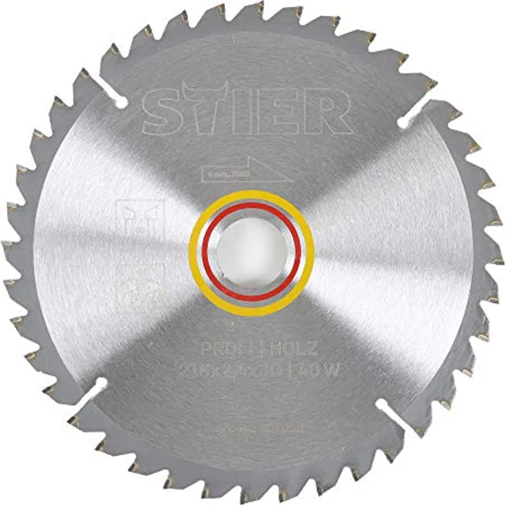 STIER Kreissägeblatt Profi Holz, 216 x 2,4 x 30mm, -5° neg. Spanwinkel, 40 gehärtete Zähne, Wechselzahn – Bild 1