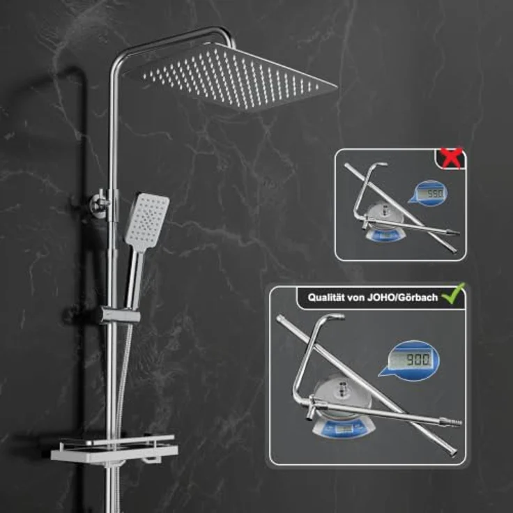 JOHO Edelstahl Duschsystem, XXL-Regendusche 35x25 cm ohne Armatur, verstellbare Duschstange, chrom – Bild 4