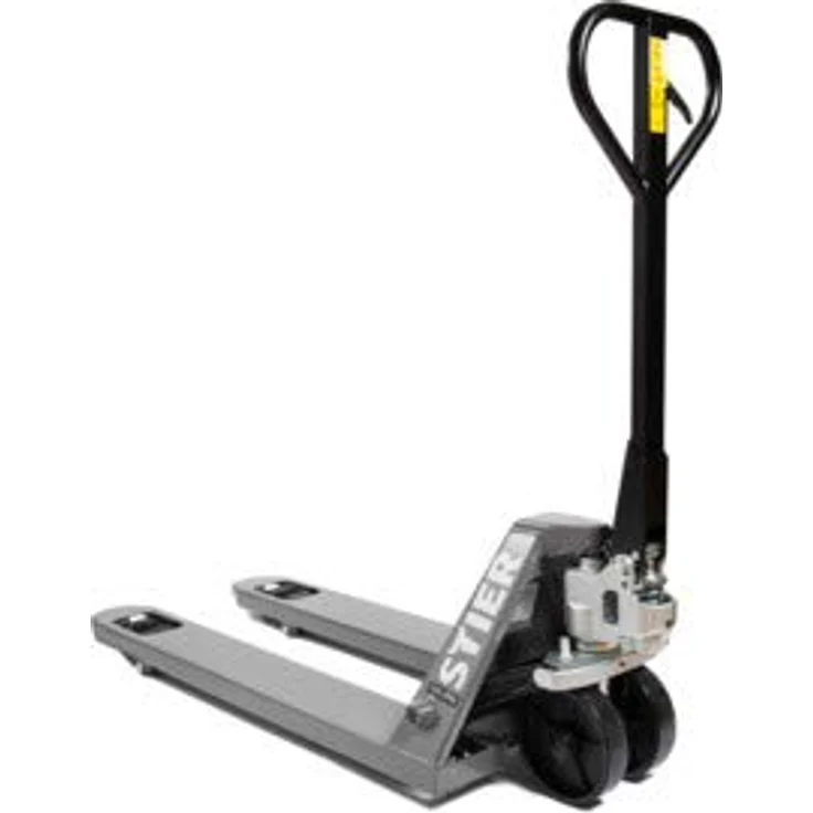 STIER Gabelhubwagen, Hubwagen mit Tragkraft 2500 kg, Gabellänge 1150 mm, graue Nylon-Rollen, wartungsfreie Handhydraulik, Lenkeinschlag von 210° – Bild 1