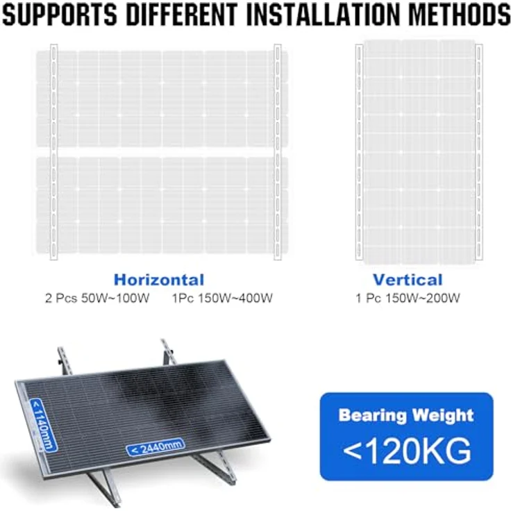 ECO-WORTHY Solarpanel Halterung, 1140mm Solarmodul Halterung, Balkonkraftwerk, verstellbare 0-90° Halterung, Aluminiummaterial, bis zu 400W Solarpanel – Bild 3