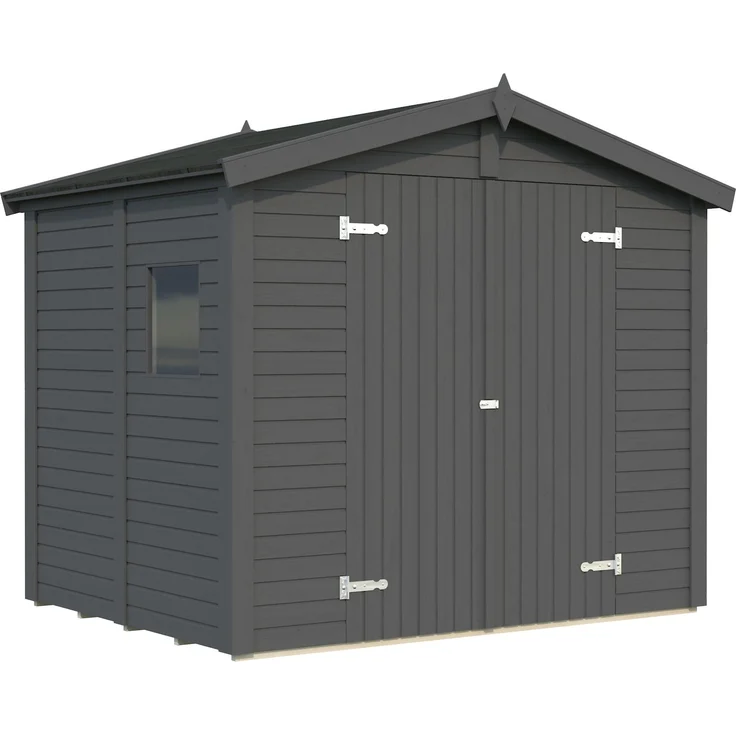 Palmako Gerätehaus Dan 4,5 m², aus nordischem Fichtenholz mit 16 mm Bohlenstärke, dunkelgrau lackiert, Doppeltür und feststehendem Fenster