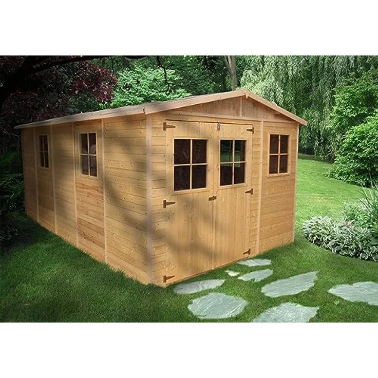 Holz Gartenschuppen - Abstellkammer mit Fenstern - H226x516x324 cm/15 m² Naturholz-Shiplap-Schuppen - Gartenwerkstatt - Fahrrad- Geräteschuppen TIMBELA M337 – Bild 2