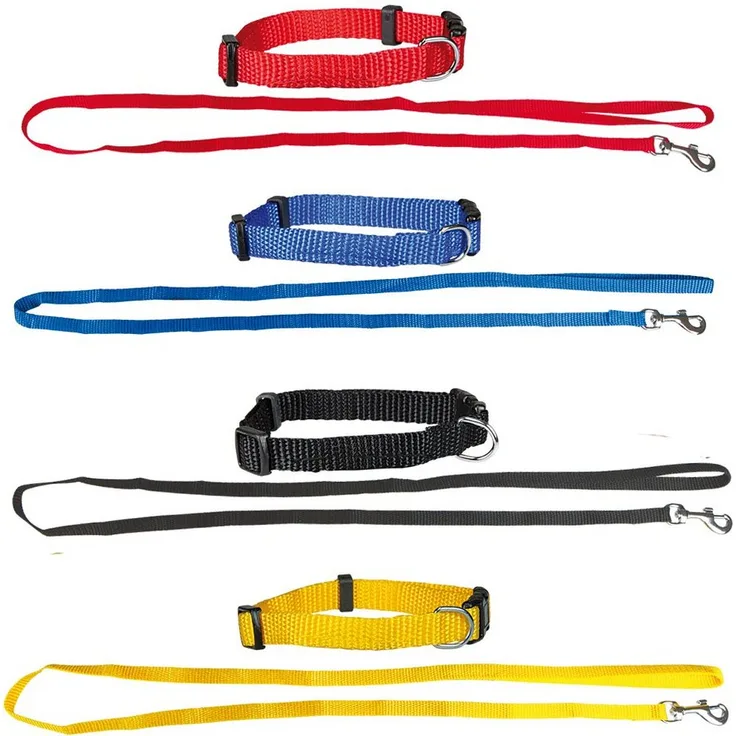 Schecker Hundeleine Züchterset - Nylon, 4 Welpenhalsbänder + 4 Welpenleinen, Spar-Set, 20-30 cm Halsumfang, 10 mm breit, 1,0 m lang / 10 mm, in Schwarz, Rot, Grau und Blau