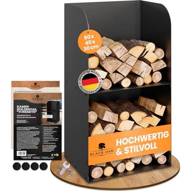 BLACK OAK Kaminholzregal YOSEMITE, 80x40x30cm schwarz, Metall Stahl, wetterfest, bis 200kg Holz, pulverbeschichtet, mit geschlossener Rückwand & Seiten – Bild 1