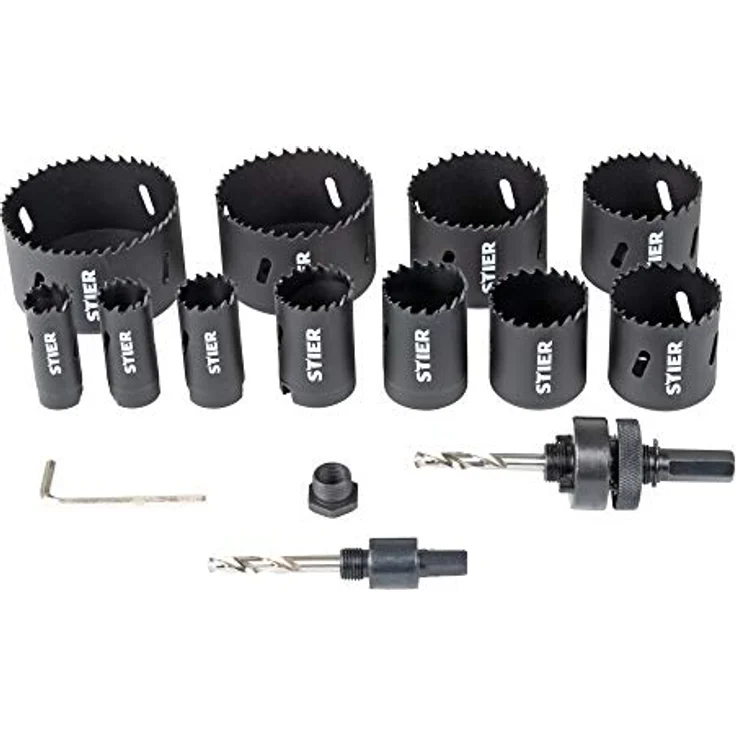 STIER Lochsägen-Set HSS-Co8 Bimetall, 17-teilig (20, 22, 25, 32, 35, 40, 44, 51, 60, 68, 76 mm), Lochsäge Set, Lochkreissäge Set, Kreisschneider-Set, Lochbohrer – Bild 2