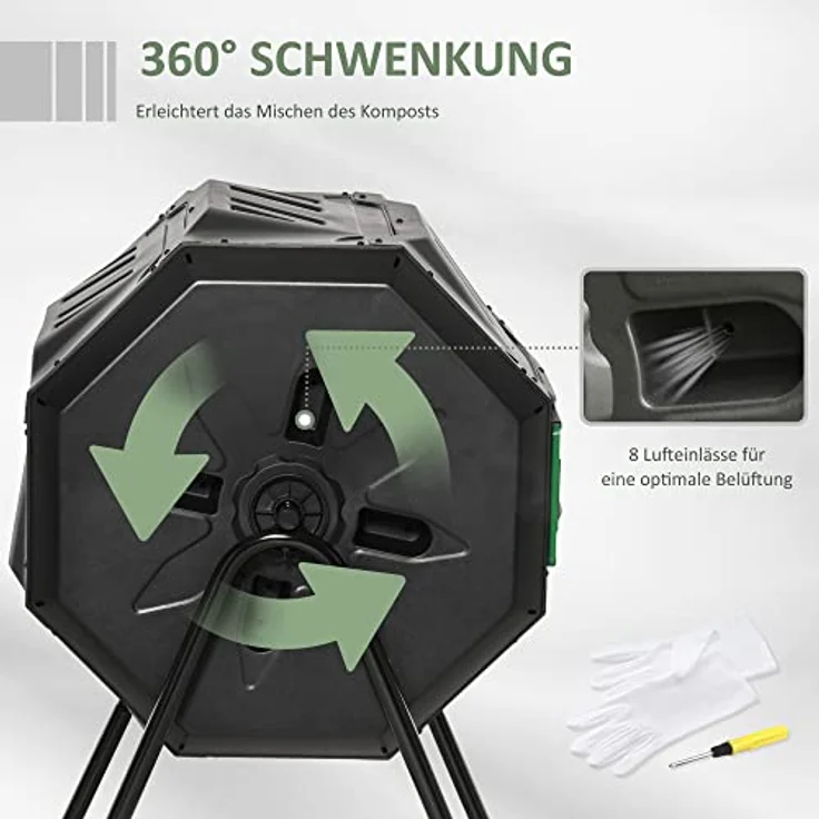Outsunny Trommel-Komposter, 160L Gartenkomposter mit 2 Kammern, Drehbarer Schnellkomposter, für Bio- und Garten-Abfälle, Schwarz - Preisvergleich – Bild 4