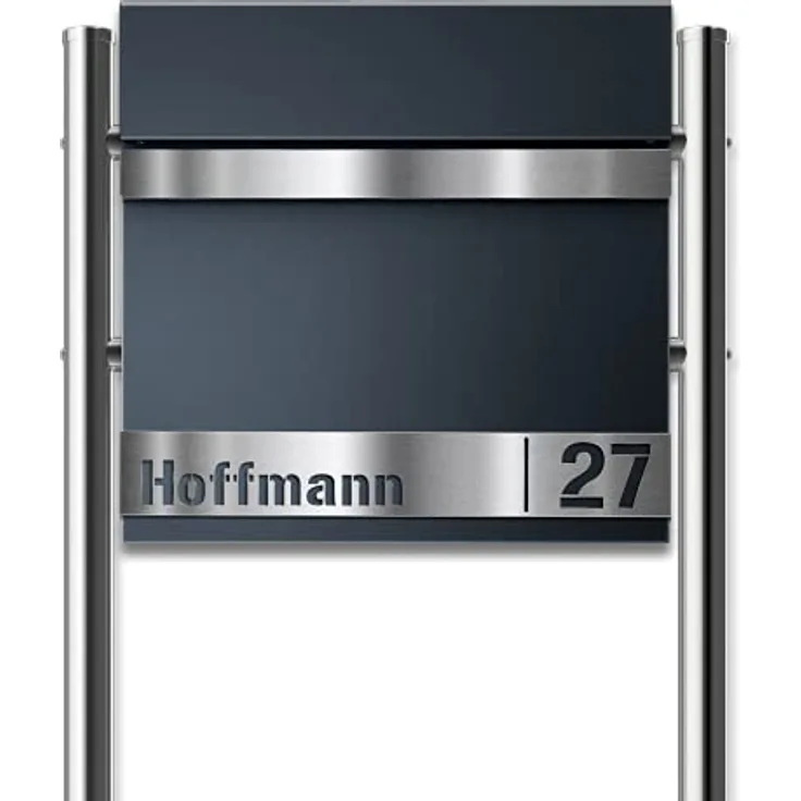 Metzler Standbriefkasten in Anthrazit Gustav - Briefkasten mit Edelstahl-Namensschild, Zeitungsfach & Briefkastenständer - Pulverbeschichtung in RAL 7016 - Größe: 37 x 37 x 10,5 cm - Höhe 120 cm