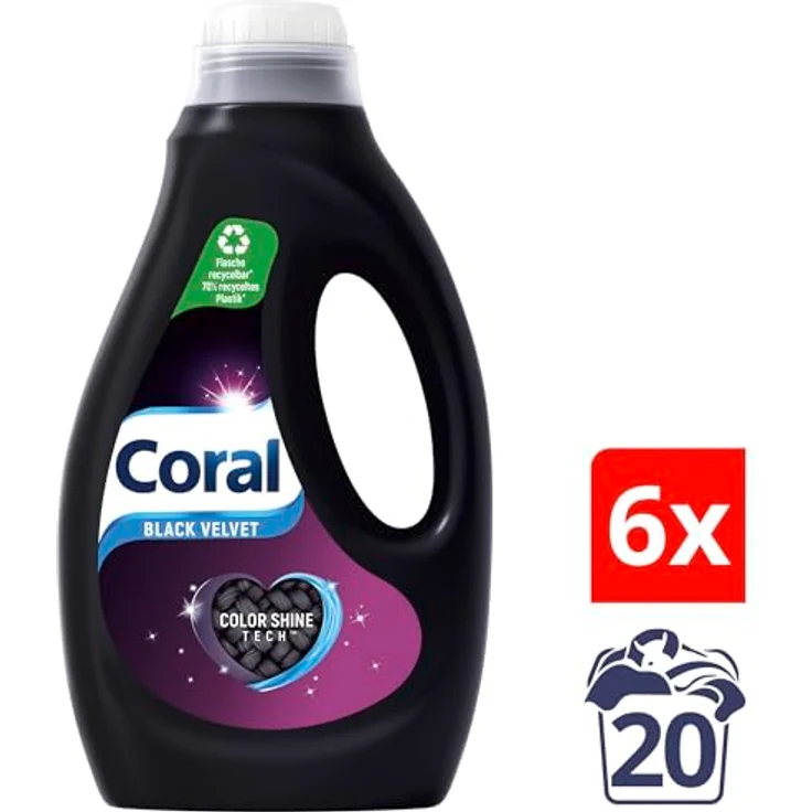 Coral Waschmittel Flüssig Black Velvet Colorwaschmittel mit Color Shine Tech & Faserschutz-Serum 6x20 WL (6x1L), 6000 ml – Bild 3