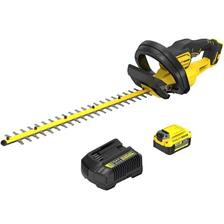 STANLEY FATMAX 18V V20 Akku-Heckenschere SFMCHT655M1-QW, 55 cm Schwertlänge, 19 mm Schnittstärke, mit Bügelhandgriff und Messer-Schnellstopp, inkl. 4.0Ah Akku & Ladegerät