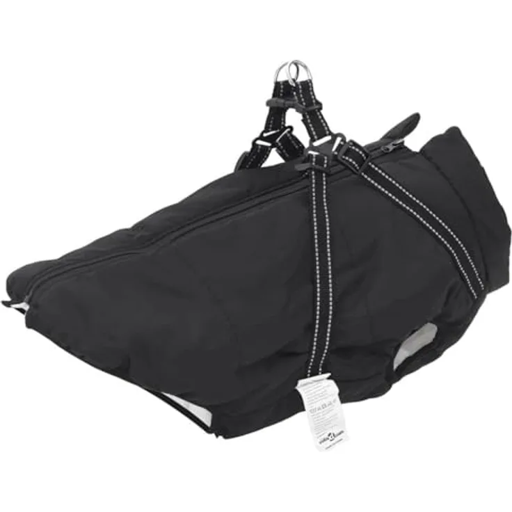 vidaXL Hundemantel mit Geschirr Wasserdicht Reflektierend Schwarz 3XL, Wasserfestes Fleece-Futter, Verstellbare Gurte, Reflektierende Streifen