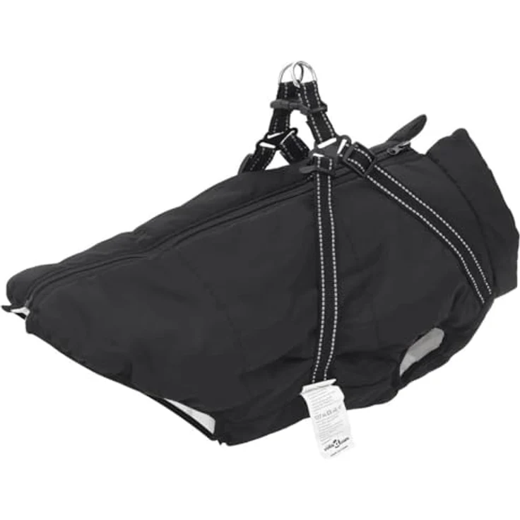 vidaXL Hundemantel mit Geschirr Wasserdicht Reflektierend Schwarz 3XL, Wasserfestes Fleece-Futter, Verstellbare Gurte, Reflektierende Streifen – Bild 1