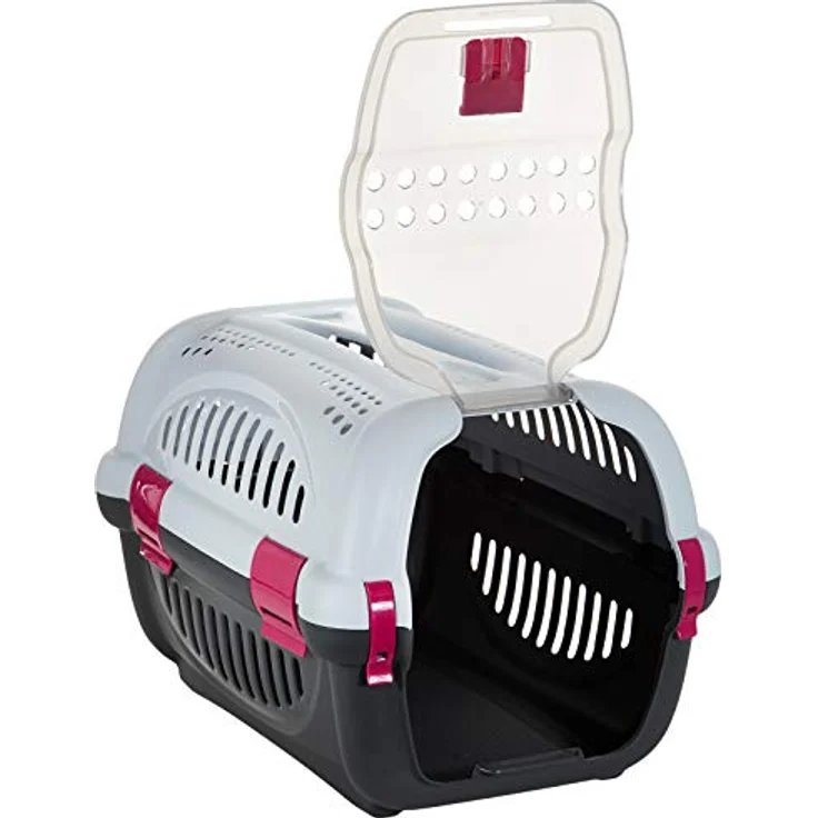 Beeztees 715009 Reisebox Rhino, 51 x 34.5 x 33 cm, grau/rosa, Kunststoff Hund Transportboxen – Bild 2