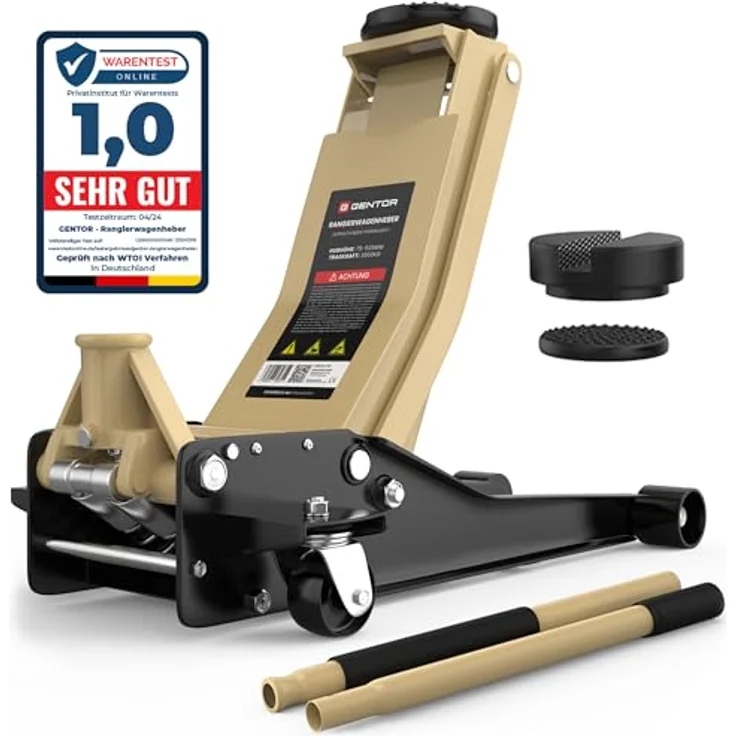 GENTOR Wagenheber 3T flach, hydraulisch, max. Hubhöhe 505 mm, für PKW & SUV, beige – Bild 9