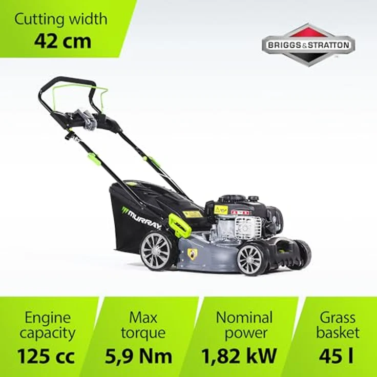 NAC B&S 300E 125c EQ2-300, Benzin-Rasenmäher mit 42 cm Schnittbreite, 6 Schnittstufen und 45 l Fangbehälter – Bild 2