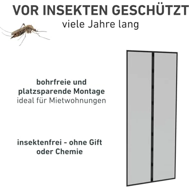 Rhino Screen Rhino Insect Screen Insektenschutz Türvorhang, Insektenvorhang, Magnet Fliegengitter Tür, Moskitoschutz, 95 x 215 cm, schwarz, 03798, 0.5x95.0x215 cm – Bild 8