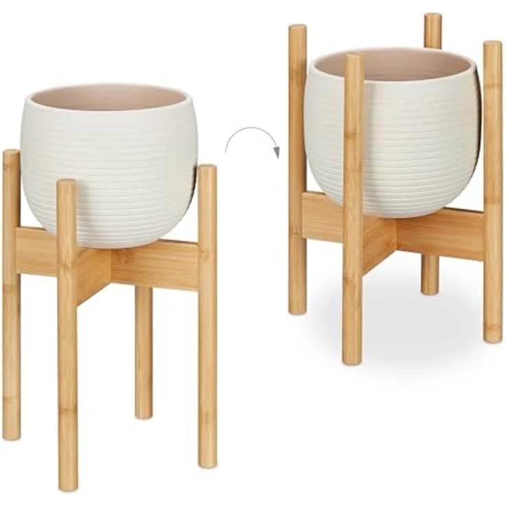 relaxdays Blumenständer Pflanzenständer 3er Set aus Bambus, M/L/XL, natur, für dekorative Pflanzenpräsentation – Bild 6