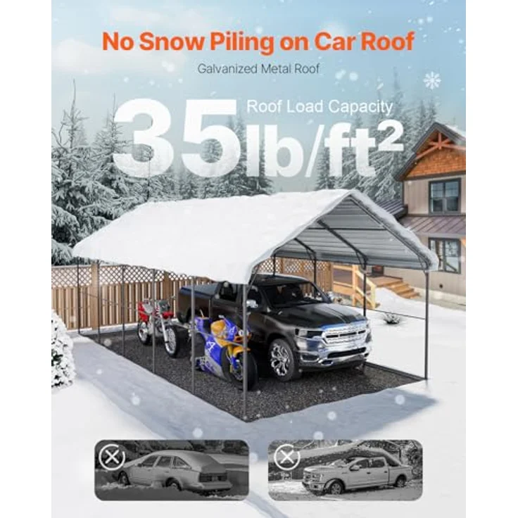VEVOR Zeltgarage, 4 x 8 x 3,15 m, Carport mit Stahlrahmen und verzinktem Dach, abnehmbare Seitenwände, vielseitiger Autounterstand für Pickup, Boot und Traktoren – Bild 4