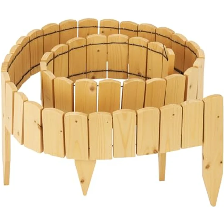 Relaxdays Beeteinfassung 200 cm, flexibler Gartenzaun aus Tannenholz, Sichthöhe 10 cm, hellbraun, zum Stecken mit Erdspießen – Bild 1