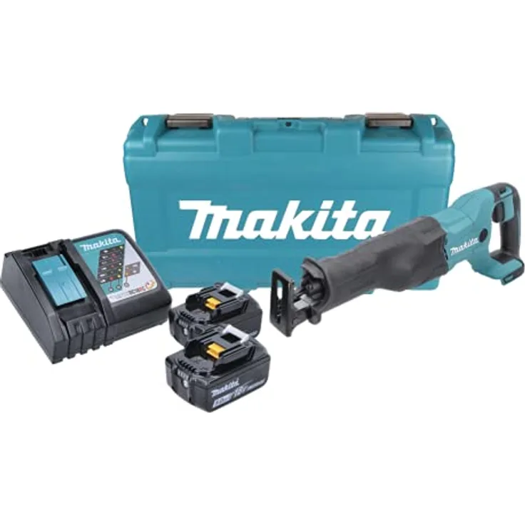 Makita DJR 186 RTK 18 V Li-Ion Akku Säbelsäge Reciprosäge im Transportkoffer + 2x BL 1850 B 5,0 Ah Akku + 1x DC 18 RC Schnell Ladegerät
