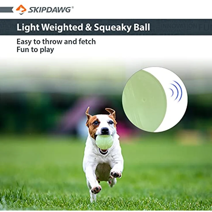 SKIPDAWG Neon Glow Ball, leuchtet im Dunklen, für Hunde, hochwertiger TPR-Kunststoff, mit Quietscher, sehr gut für Ballschleuder – Bild 4