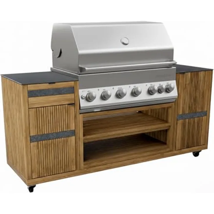 Endorphin Outdoorküche 2026, Mobile Grillstation mit integrierter Gasgrill-Technik, Teak-Wagen und silbernem Grill