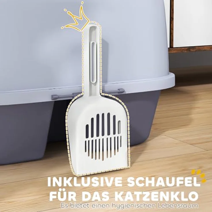 PawHut Katzentoilette mit Deckel, Katzenklo mit Sieb, Schaufel, geschlossen Katze Toilettenhaus für kleine Katze unter 3,5 kg, Indoor, Kunststoff, Violett – Bild 4