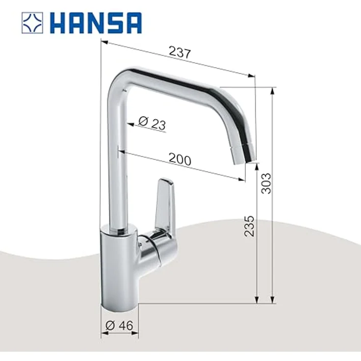 HANSA Hansapolo Spültisch-Einhand-Einlochbatterie, 203 mm Ausladung, 120° schwenkbar, 12 l/min Durchflussmenge – Bild 9